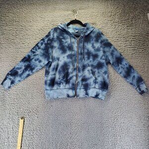 Old Navy Jacket Womens Medium Blue Tie-Dye Easy Vintage Full-Zip Hoodie